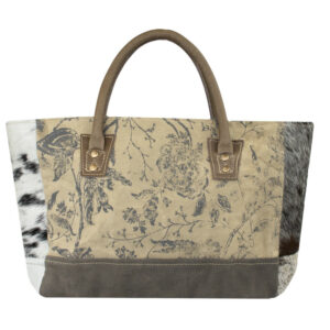 Lovergreen Taschen Motiv Handtasche aus Vintage-Leder und Baumwolle