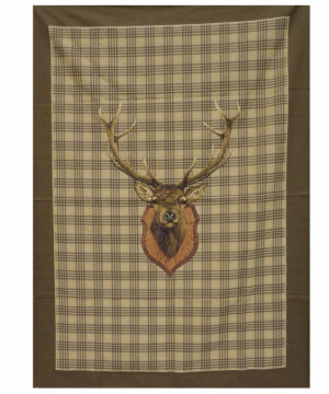 Lovergreen Tischdecken Motiv Reisedecke Hirschkopf mit kariertem Hintergrund