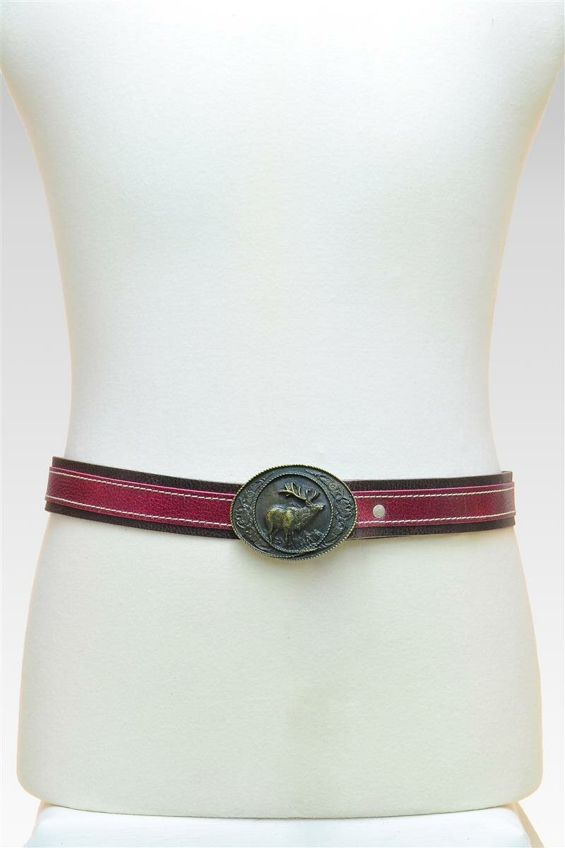 Luise Steiner Herrengürtel Hirsch an rot/braunem Leder 90 rot-braun 1 Luise Steiner Herrengürtel Hirsch an rot/braunem Leder 90 rot-braun