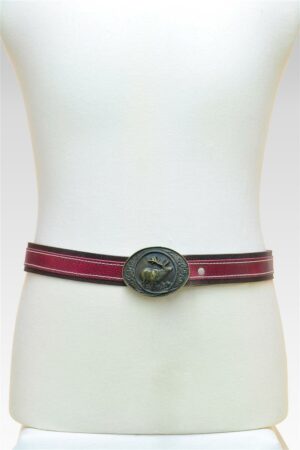 Luise Steiner Herrengürtel Hirsch an rot/braunem Leder 95 rot-braun