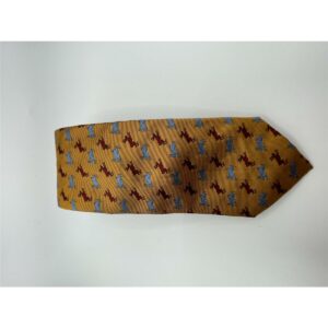 Robert Keyte Krawatte 100% Seide gold farben Motiv blauer und roter Hase